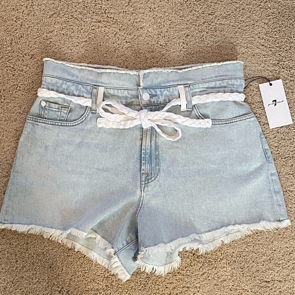 7 For All Mankind Belted High Waist Denim Shorts
